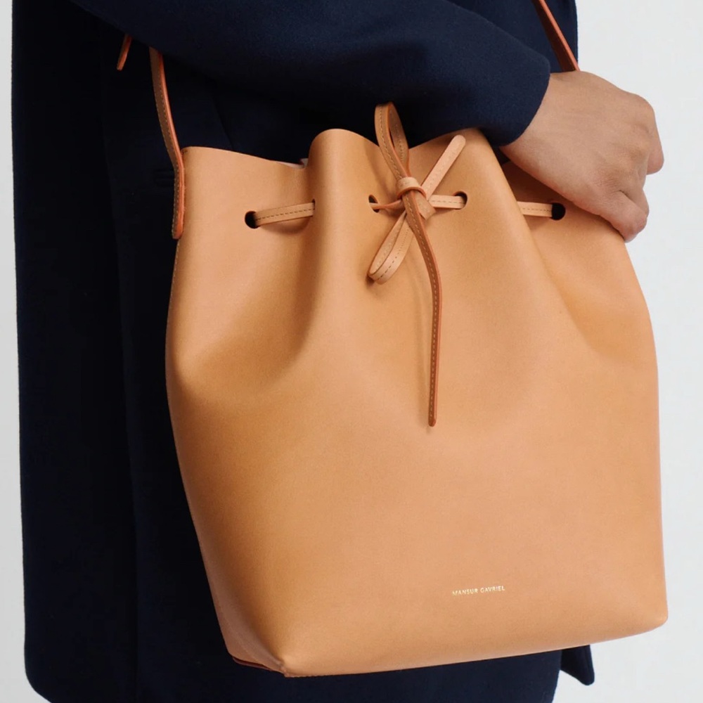Mansur Gavriel Tan Crossbody Bag with Leather Drawstring